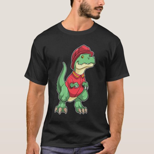 T-shirt Dinosaure comme pompier avec casque d'incendie (Devant)