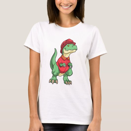 T-shirt Dinosaure comme pompier avec casque d'incendie (Devant)