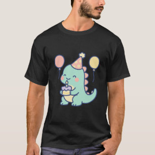 T-shirt Dinosaure d'anniversaire mignon avec gâteau