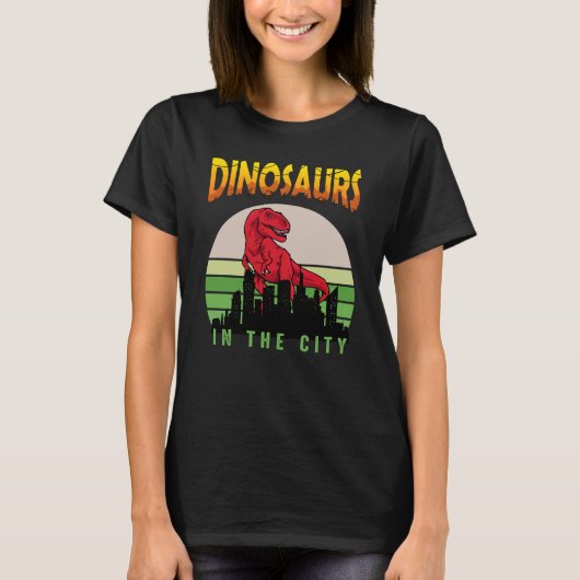 T-shirt Dinosaure dans la ville | Design de dinosaure (Devant)