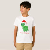 T-shirt Dinosaure de bébé vert mignon avec Santa Hat (Devant entier)