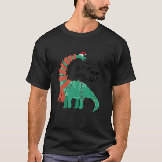 T-shirt Dinosaure de Noël Brontosaurus chanter Fa Rawr (Devant)