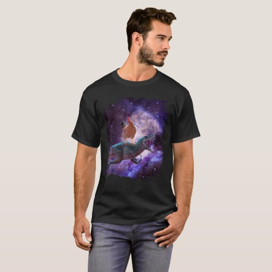 T-shirt Dinosaure De Poulet Dans L'Espace Rainbow T Chemis (Devant entier)