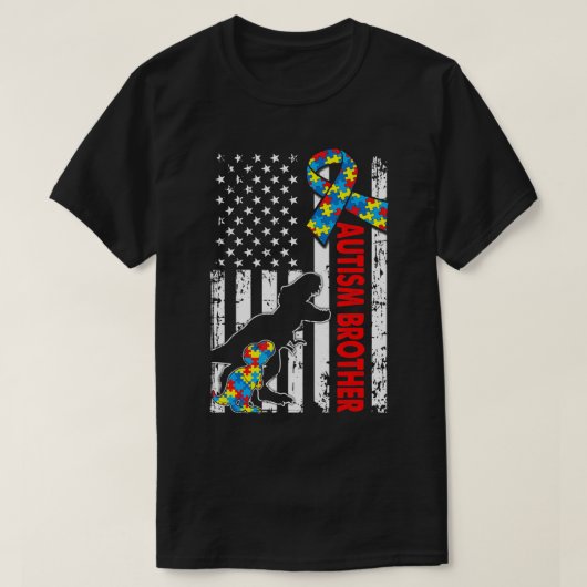 T-shirt Dinosaure Distorsion Autisme Brother USA Drapeau (Design devant)