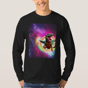 T-shirt Dinosaure drôle dans l'espace T-Rex Rainbow Galaxy