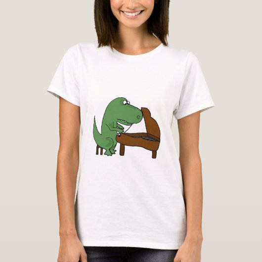 T-shirt Dinosaure drôle de T-Rex jouant le piano (Devant)