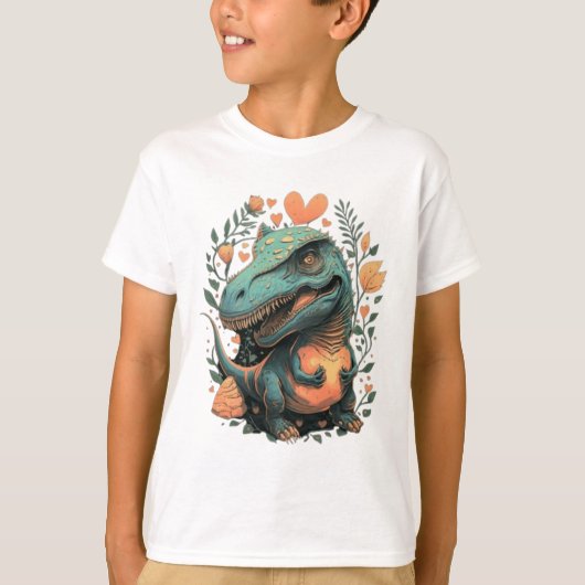 T-shirt Dinosaure fleur doux trex (Devant)