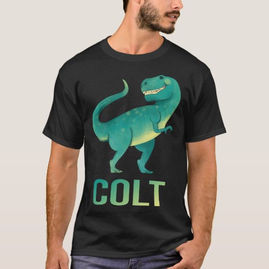 T-shirt Dinosaure heureux - Nom Colt (Devant)
