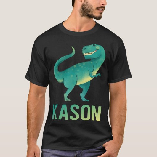 T-shirt Dinosaure heureux - Nom Kason (Devant)