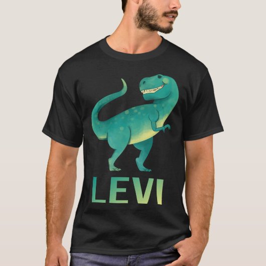 T-shirt Dinosaure heureux - Nom Levi (Devant)