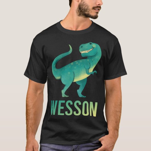 T-shirt Dinosaure heureux - Nom Wesson (Devant)