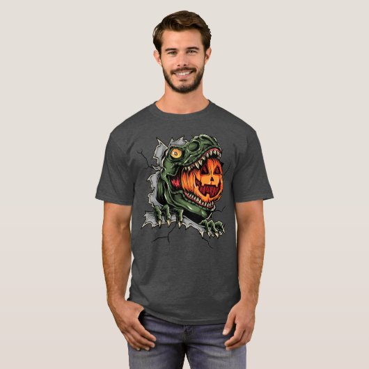 T-shirt Dinosaure mangeant Jack-o'lanterne (Devant entier)