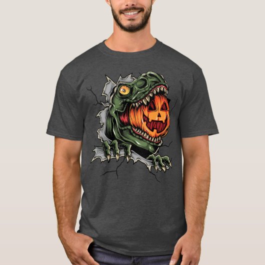 T-shirt Dinosaure mangeant Jack-o'lanterne (Devant)