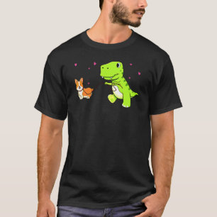 T-shirt Dinosaure Marcher Avec Corgi