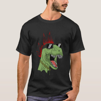 T-shirt Dinosaure Punk Rock Jouant de la Guitare Électriqu