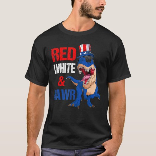 T-shirt Dinosaure Rex Drapeau Américain 4e De (Devant)