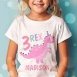 T-Shirt Dinosaure rose Trois Rex 3e fête d'anniversaire<br><div class="desc">Dinosaure rose Trois Rex 3e Fête d'anniversaire T-shirt Tous les modèles sont © PIXEL PARTY LTD</div>