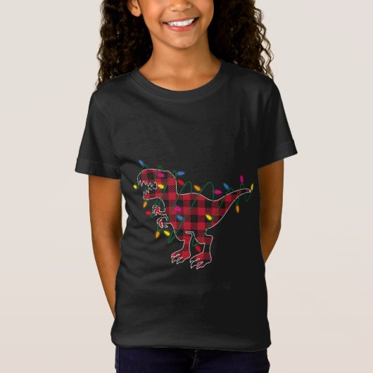 T-Shirt Dinosaure rouge Buffalo T Rex lumières de Noël (Devant)
