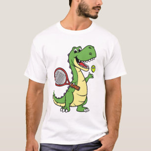T-shirt Dinosaure souriant Jouer Tennis Dessin Dessin