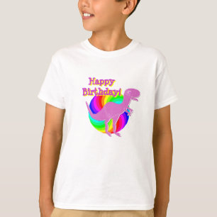 T-shirt Dinosaure T-Rex de rose de joyeux anniversaire