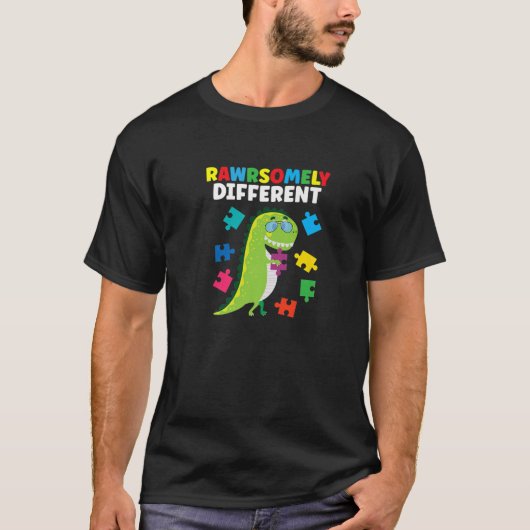 T-shirt Dinosaure T Rex Différent Rawrsomment Autisme (Devant)