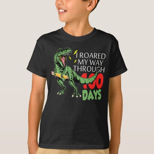 T-shirt Dinosaure T-Rex Gravant Dans 100 Jours D'École (Devant)