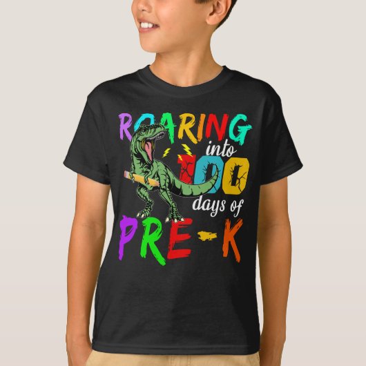 T-shirt Dinosaure T-Rex Gravement Dans 100 Jours De pré-k (Devant)