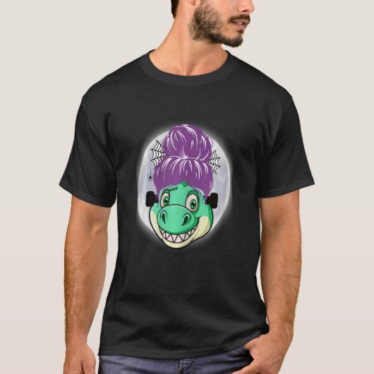T-shirt Dinosaure vert Dinosaure poils chiche avec araigné (Devant)