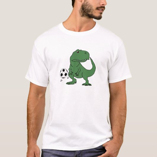T-shirt Dinosaure vert drôle de T-rex jouant au football (Devant)