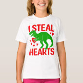 T-shirt Dinosaure Vert Valentine I Voler Coeurs (Devant)