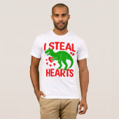 T-shirt Dinosaure Vert Valentine I Voler Coeurs (Devant entier)