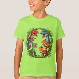 T-shirt Dinosaures de dessin animé colorés dans un cadre e