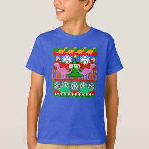 T-shirt Dinosaures laids de motif de chandail de Noël