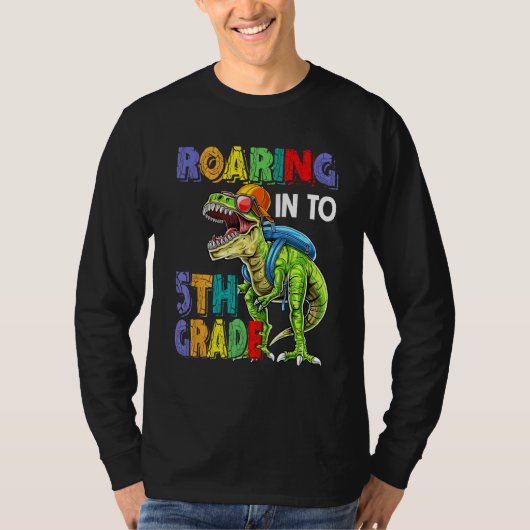 T-shirt Dinosaurs Roaring Into 5th Grade Back To School (Devant)