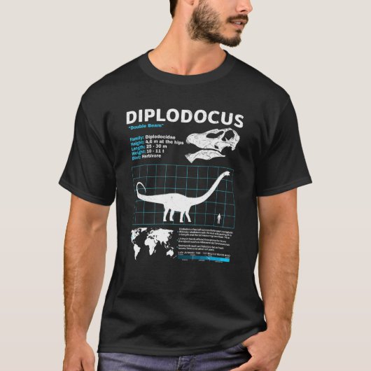 T-shirt Diplodocus fiche d'information Dinosaur Faits (Devant)