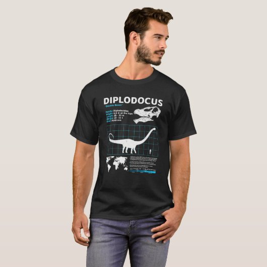 T-shirt Diplodocus fiche d'information Dinosaur Faits (Devant entier)