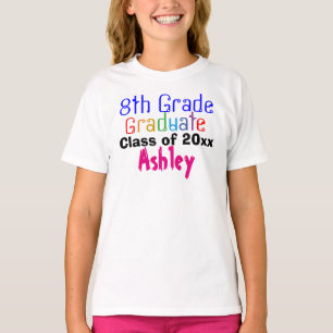 T-shirt Diplômé de huitième année Nom coloré Filles