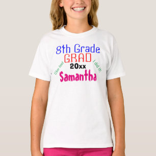 T-shirt Diplôme de huitième année Nom coloré Filles