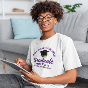 T-shirt Diplômé de Script Violet Personnalisé de Remise de