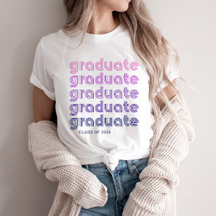 T-shirt Diplômé Texte de style Disco rose et violet