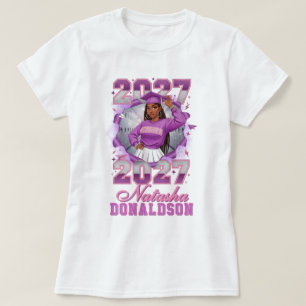 T-shirt Diplômée de la promotion 2027 Fille Noire Rose Vio