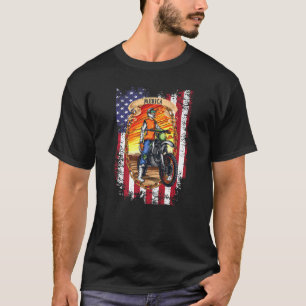 T-shirt Dirt Bike American Flag Biker Motorcycle Usa 4th O