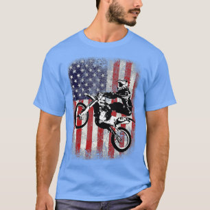T-shirt Dirt Bike American Flag Motocross Biker 4 Juil