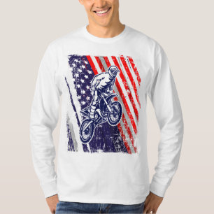 T-shirt Dirt Bike American Flag Motocross Biker 4 Juil