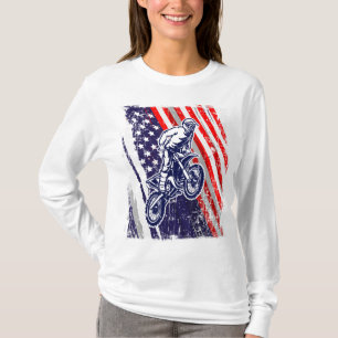 T-shirt Dirt Bike American Flag Motocross Biker 4 Juil