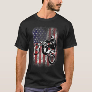 T-shirt Dirt Bike Drapeau Américain Motocross Biker 4 Juil