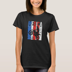 T-shirt Dirt Vélo Drapeau Américain Motocross 4 juillet Mo