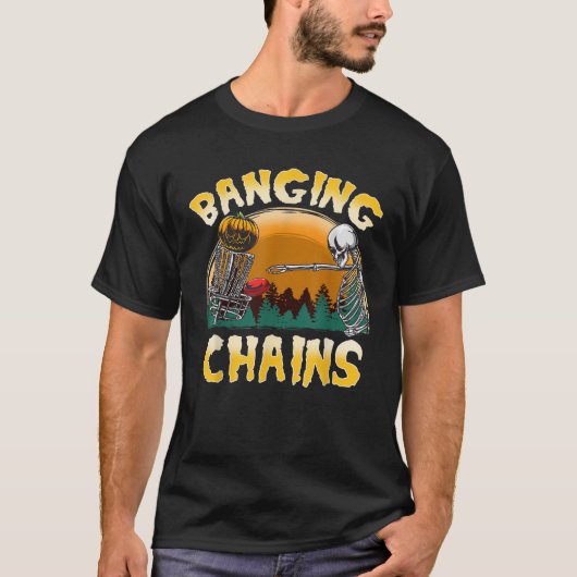 T-shirt Disc Golf Chaînes Qui Claquent Halloween Squelette (Devant)