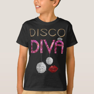 T-shirt Disco Diva Ladies Disco Gold Ball Silver Red Lips