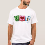 T-shirt Discussion d'amour de paix<br><div class="desc">Un grands discours et discussion team le cadeau avec un signe de paix,  un coeur,  et quelqu'un qui se tiennent derrière parler de podium.</div>